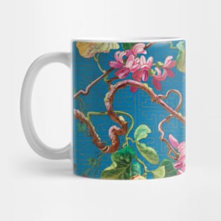 SMALL PARROT ON THE LILAC FLOWER TREE Japanese Style Floral in Blue Mug